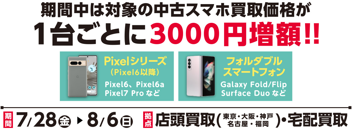 Pixelと折りたたみスマホ3000円アップキャンペーン