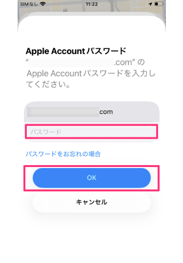 パスワードを入力してOKをタップ