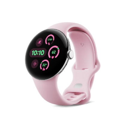 Google Pixel Watch3 Wi-Fiモデル 41mm Polished Silver アルミケース/Rose Quartz アクティブ バンド